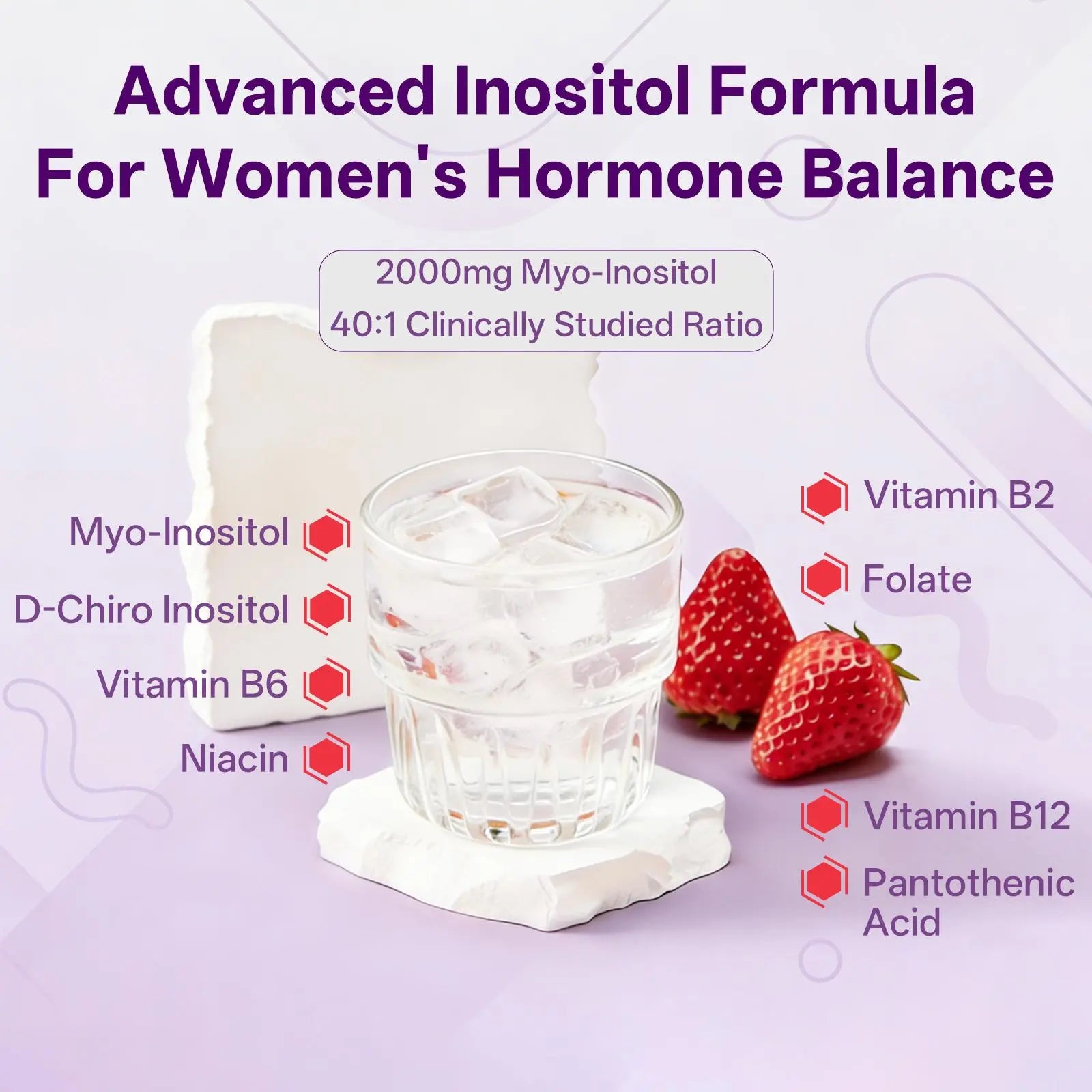 Lifefriend Hormone Balance Drink Mix for Women – Inositol Powder Strawberry Flavor Drink with 2000Mg Myo-Inositol + D-Chiro 40:1 Ratio, Vitamin D, Folate, Cycle Support, Energy & Mood