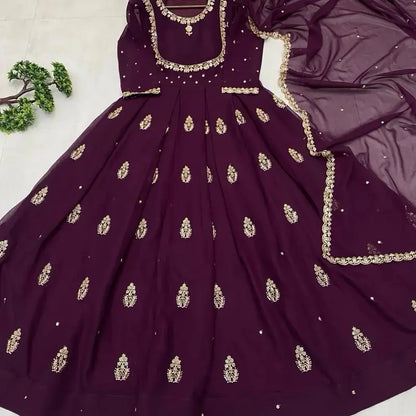 Modern Georgette Sequin Embroidery Gown with Dupatta | Indian Party & Wedding Wear for Women