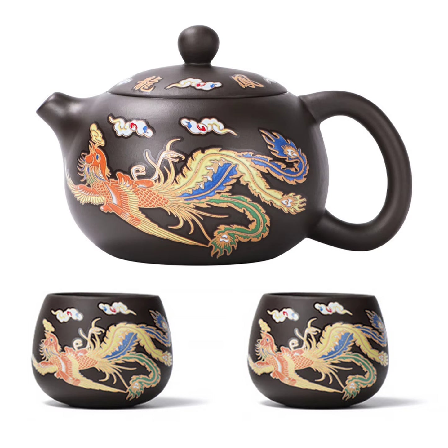 Color-Changing Tea Pot with Dragons Phoenixs Pattern Washable Gongfu Tea Teapots Kettle Gift Teapot Tea Set Ceramics and Pottery