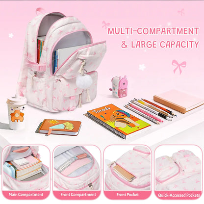 Similove Corduroy Floral Backpack for Girls, 3-Pocket Kawaii 3/4PCS Toddler Bookbag with Lunch Bag&Pencil Case&Water Bottle, Lightweight Casual Daypack for Preschool Travel