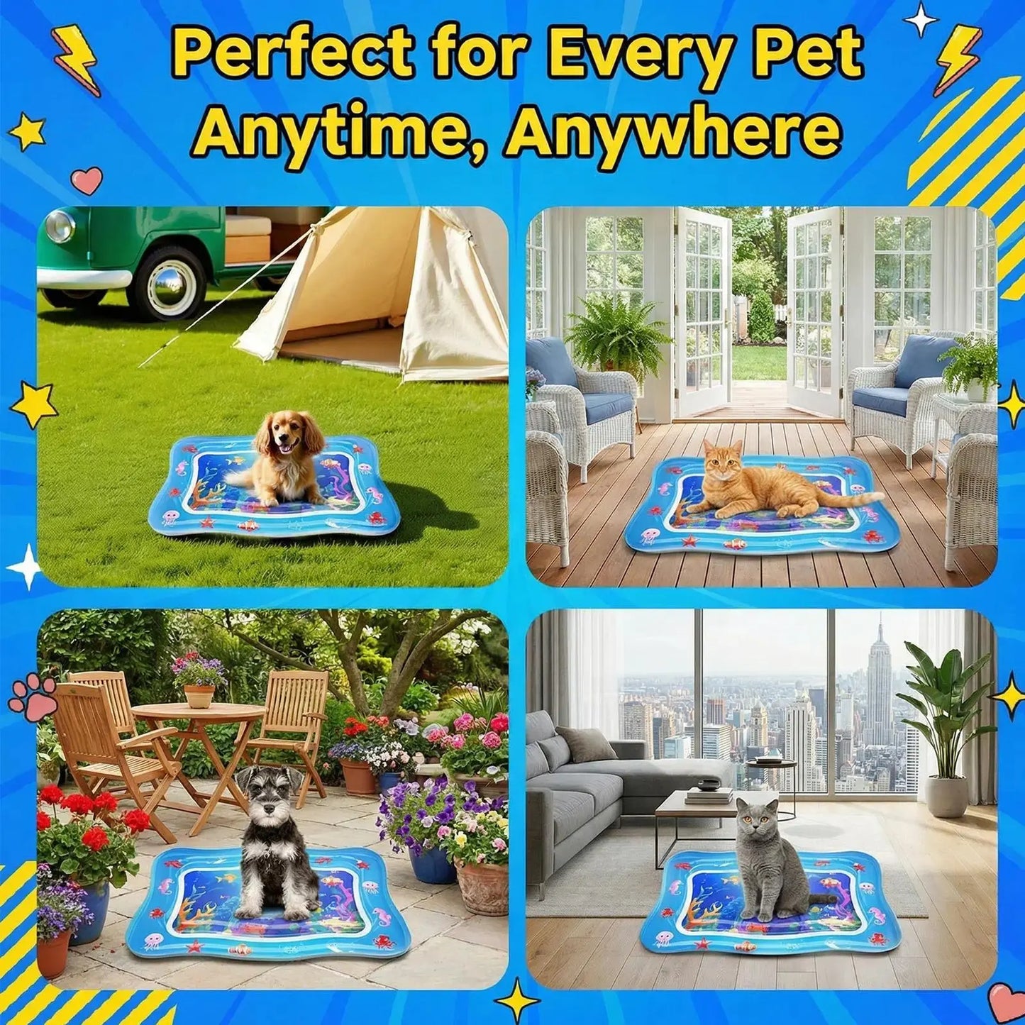 Catpick Cat Water Mat - Upgraded 0.7Mm Thick PVC Interactive Cooling & Heating Bed with Floating Fish, Anti-Scratch Leak-Proof Foldable Water Sensor Play Mat for Cats (17X25In) Dog Accessories Puppy Winter Warm Pet Washable Couch Indoor Cama Para Zon Pad