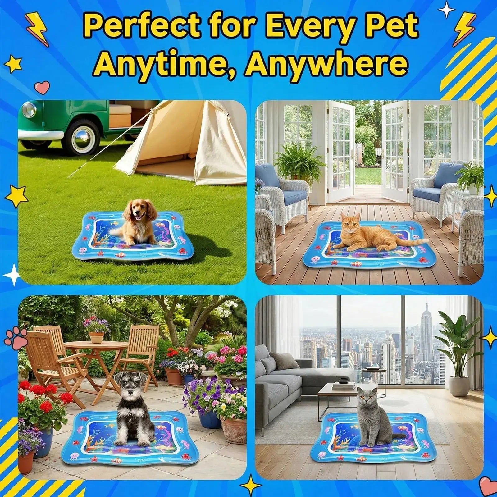 Catpick Cat Water Mat - Upgraded 0.7Mm Thick PVC Interactive Cooling & Heating Bed with Floating Fish, Anti-Scratch Leak-Proof Foldable Water Sensor Play Mat for Cats (17X25In) Dog Accessories Puppy Winter Warm Pet Washable Couch Indoor Cama Para Zon Pad