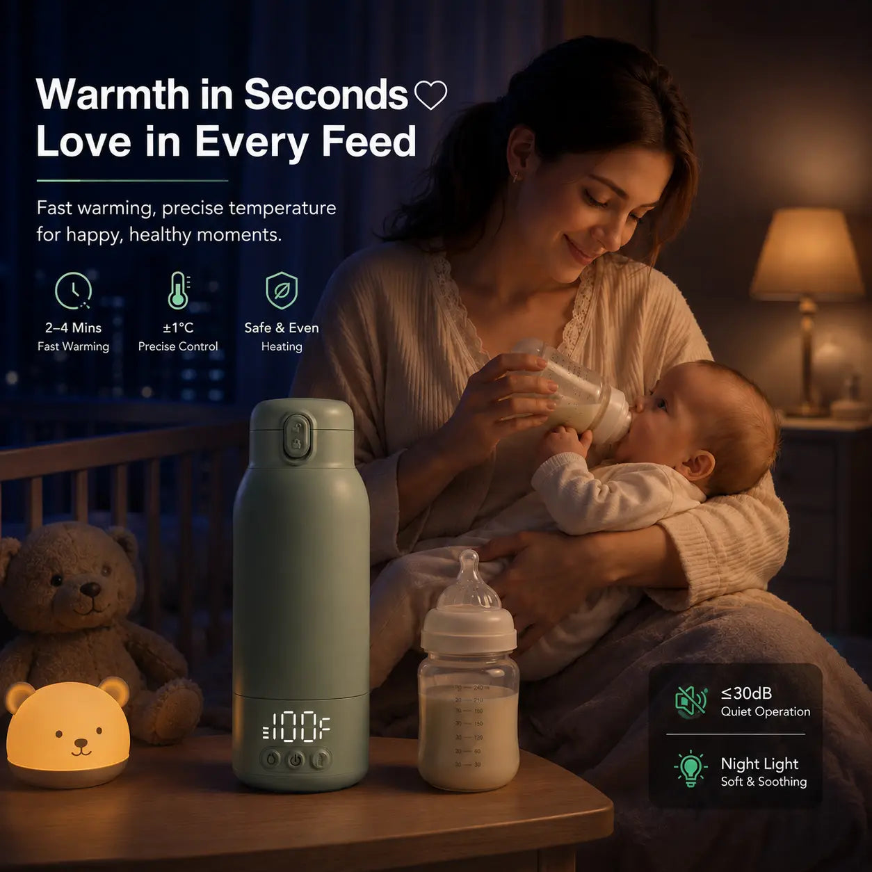 Portable Baby Bottle Warmer for Travel, 12.85 Oz Large Capacity with Fast Heating, Long Battery Life & Keep Warm Function for Toddler Cups Feeding Bottle Bpa-Free