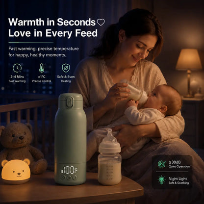 Portable Baby Bottle Warmer for Travel, 12.85 Oz Large Capacity with Fast Heating, Long Battery Life & Keep Warm Function for Toddler Cups Feeding Bottle Bpa-Free