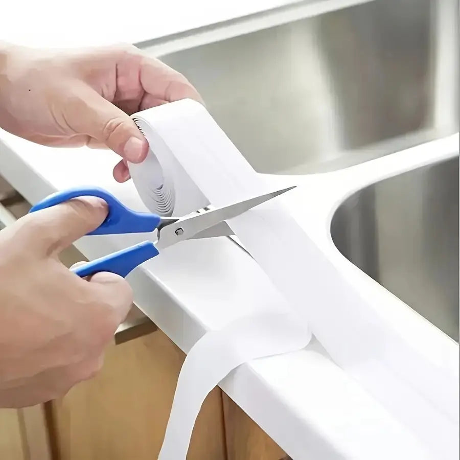 White Waterproof Seal Strip Sealing Tape, 5M Length Sticky Seal Strip for Bathroom & Kitchen Sink Edges, Easy Application, Durable Self-Adhesive Option for DIY Projects (5M)