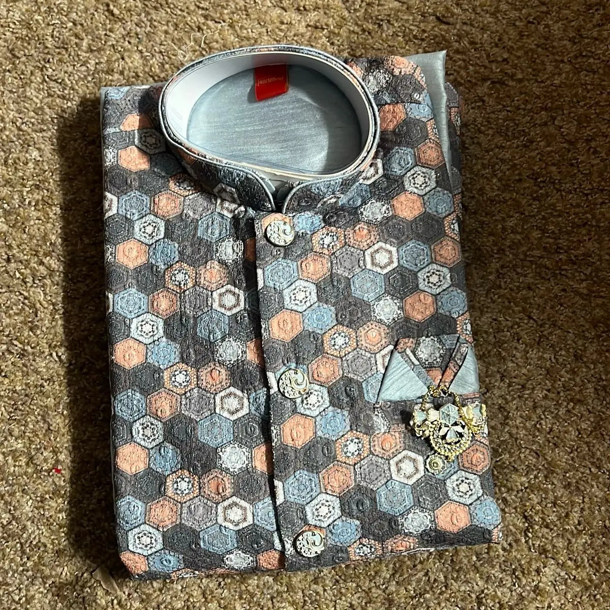 Mens Jacket Kurta with Brooch Pin