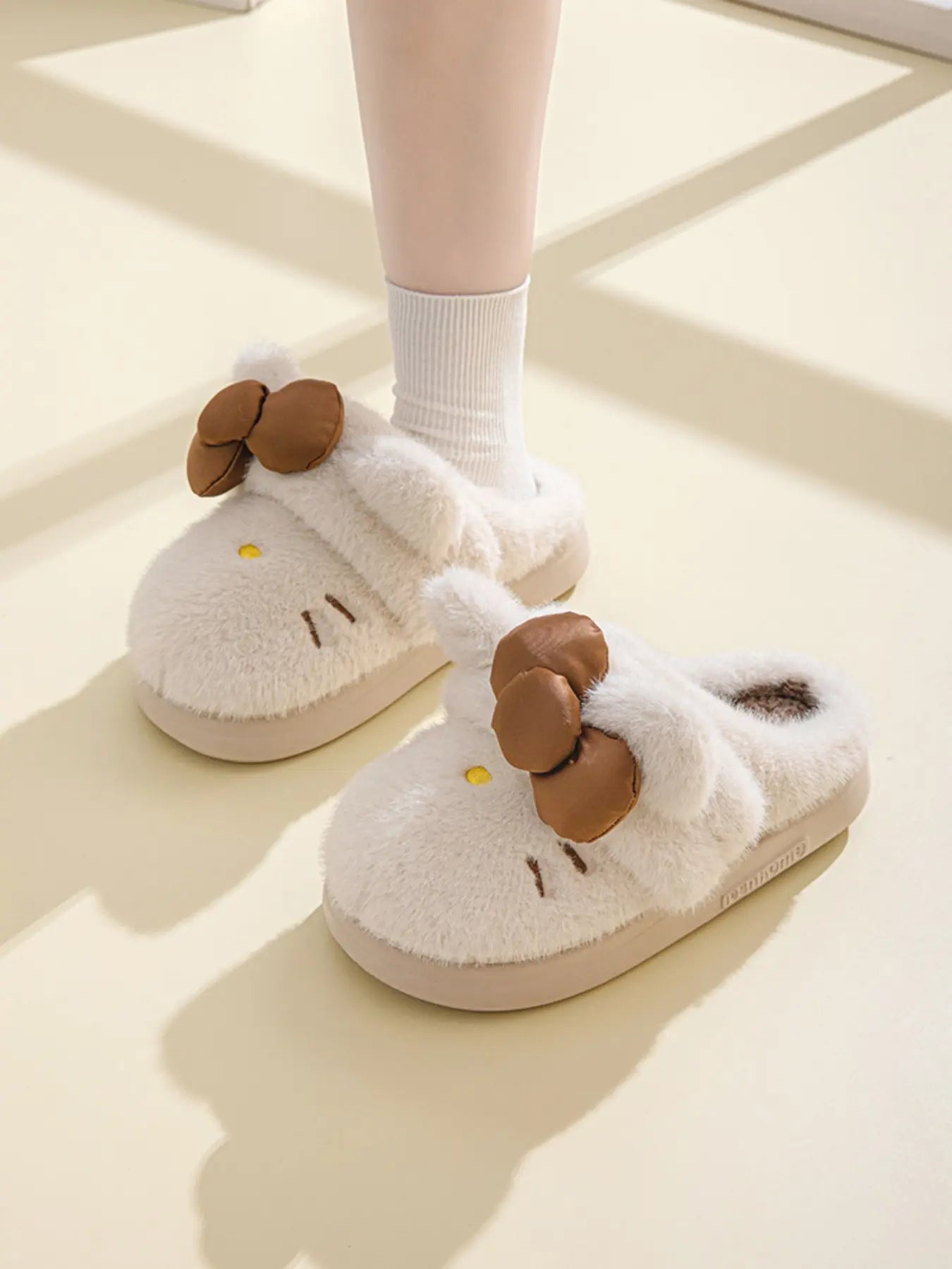 Women'S Winter Indoor Cotton Slippers, Cartoon Cat Design, Thick Sole Cute Two-Way Plush Slipper, Warm Indoor Footwear, Cozy Home Footwear for Women, EVA Slippers, Fluffy House Slippers