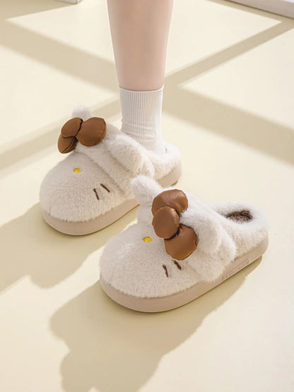 Women'S Winter Indoor Cotton Slippers, Cartoon Cat Design, Thick Sole Cute Two-Way Plush Slipper, Warm Indoor Footwear, Cozy Home Footwear for Women, EVA Slippers, Fluffy House Slippers