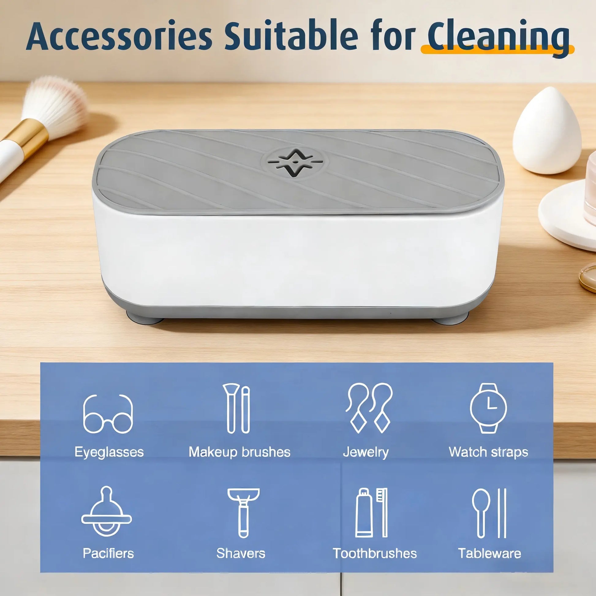 Ultrasonic Jewelry Cleaner 48Khz 24W Sonic Cleaner for Rings, Eyewear, Watch Straps and More - Portable Home & Travel Use