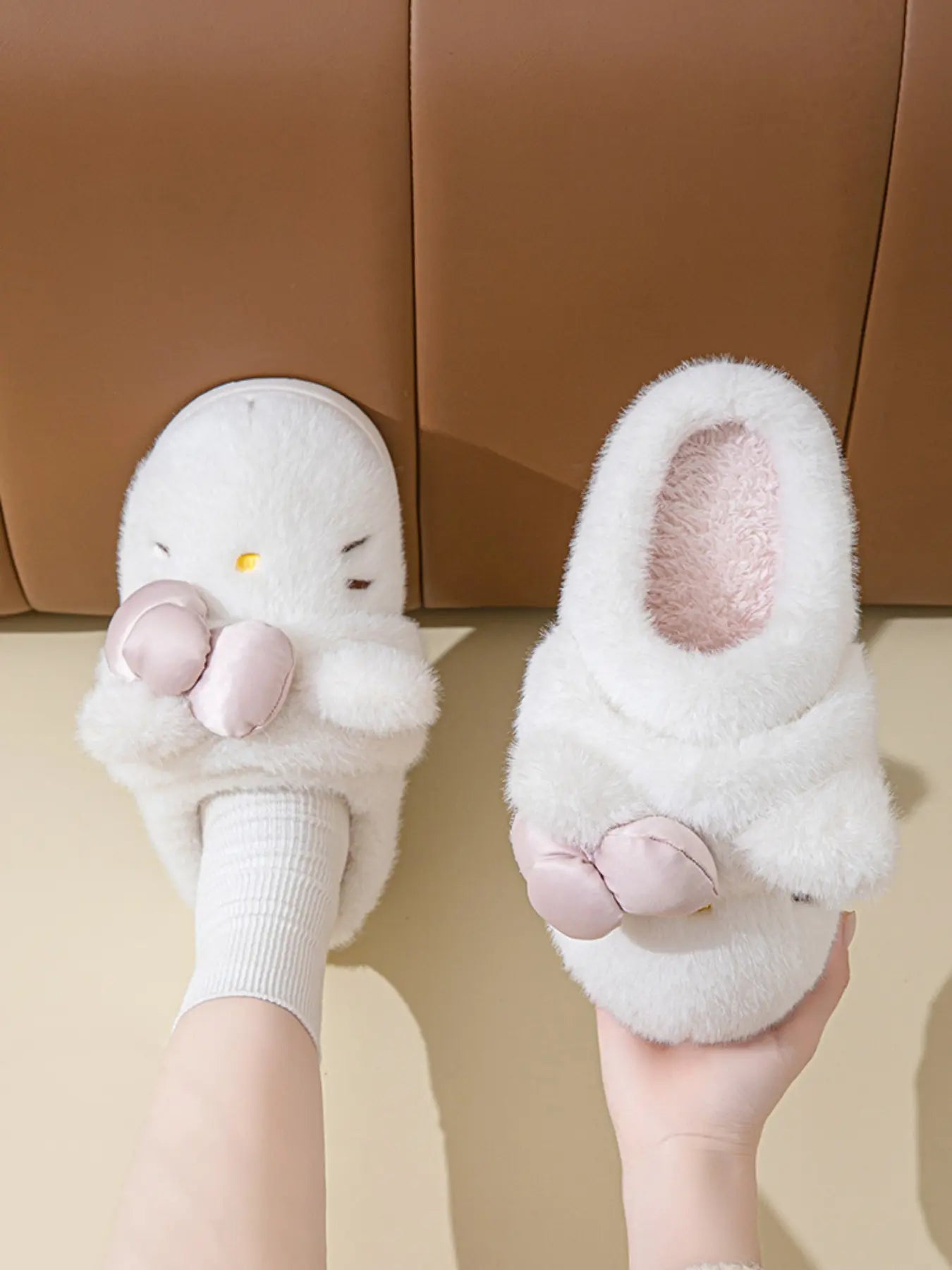 Women'S Winter Indoor Cotton Slippers, Cartoon Cat Design, Thick Sole Cute Two-Way Plush Slipper, Warm Indoor Footwear, Cozy Home Footwear for Women, EVA Slippers, Fluffy House Slippers