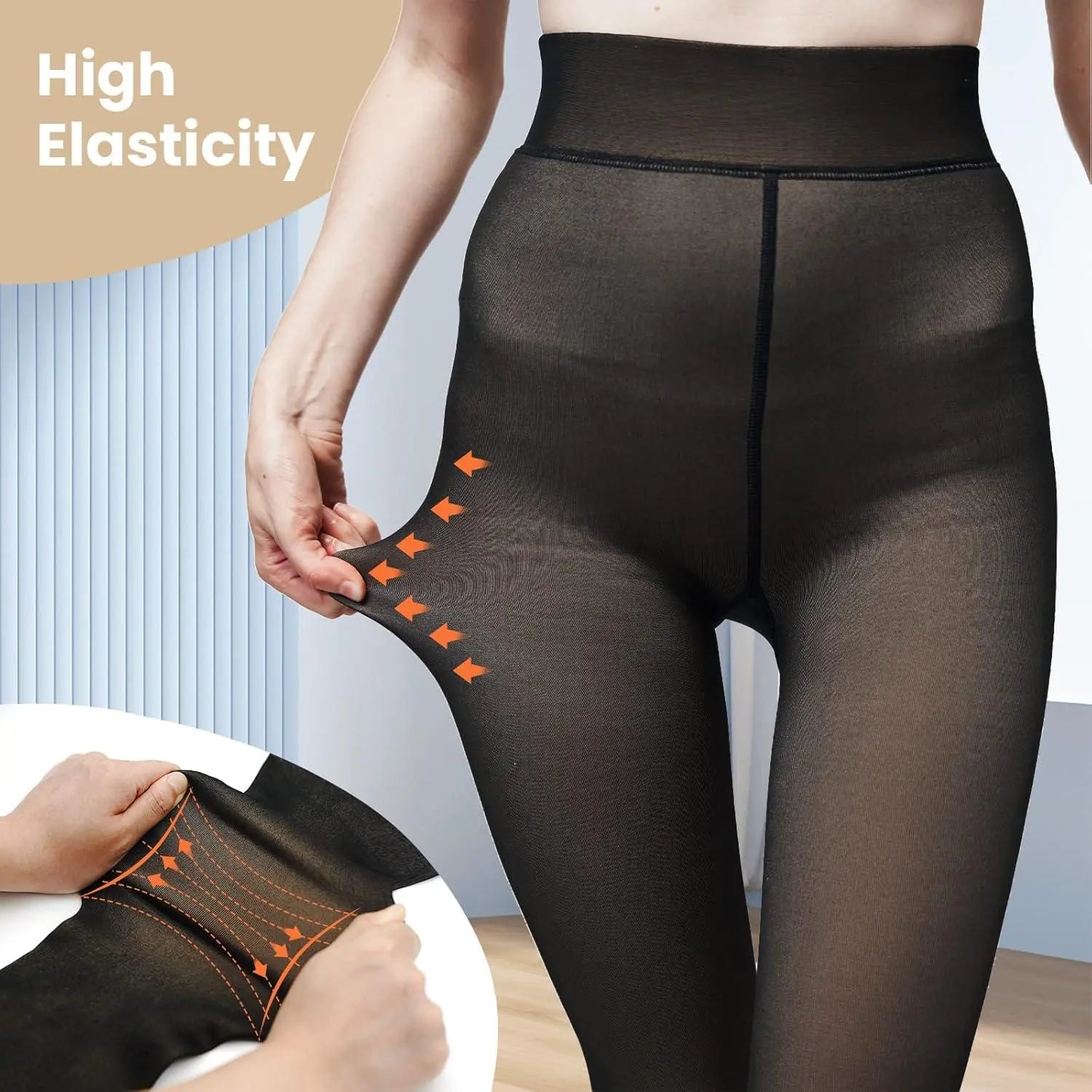 Fleece Lined Tights,Women Fake Translucent Warm High Waisted Pantyhose Sheer Thick Winter Tights, Fleece Lined Tights