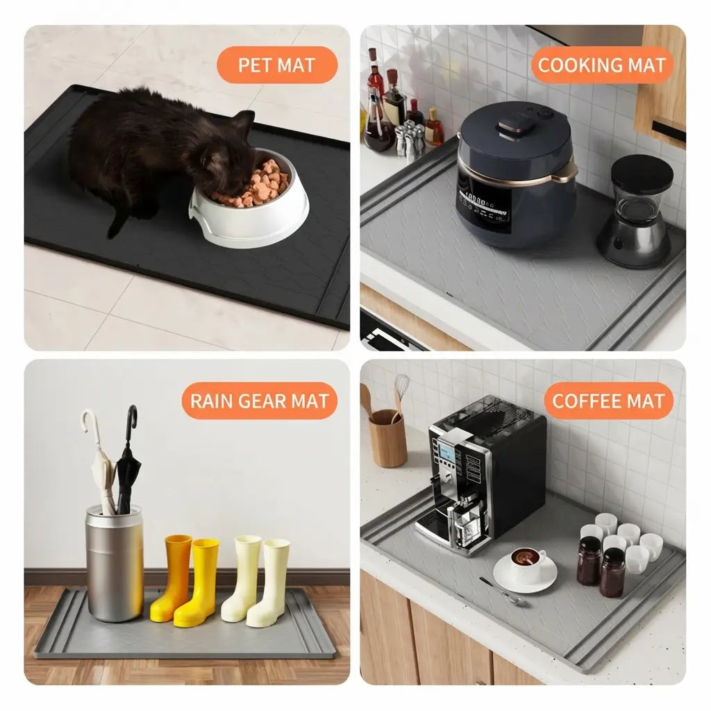 Trimmable Silicone under Sink Mat for Kitchen Organization, Waterproof Cabinet Protector & Shelf Liner, Cut-To-Fit Drain Drip Tray (Fits 34"X22" & Smaller) Non Slip Mat Non Skid Mats