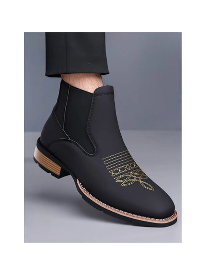 Men Square Chelsea Boots PU Fashion Classic Embroidery Retro Comfortable Western Ankle Cowboy Boots Elegant Boots Casual Boots Western Style Boots Western Inspired Boots Embroidered Boots