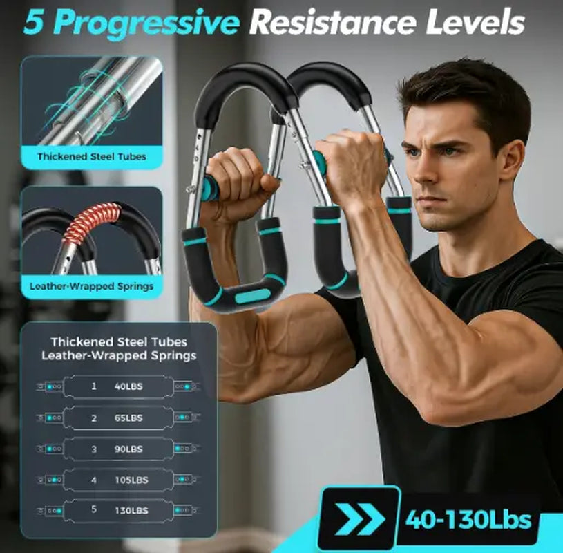 Arm Trainer , 60-110Lb Adjustable Chest Workout Equipment, Men'S Arm Strength Trainer, Portable Spring Resistance Power Twister Bar, for Home Workout Equipment Hand Grip Strengthener