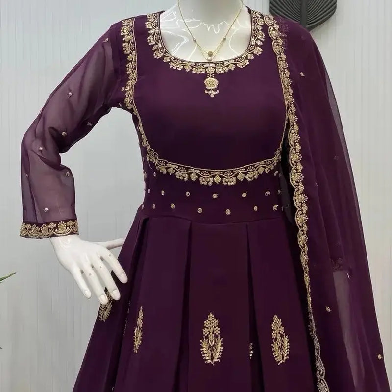 Modern Georgette Sequin Embroidery Gown with Dupatta | Indian Party & Wedding Wear for Women