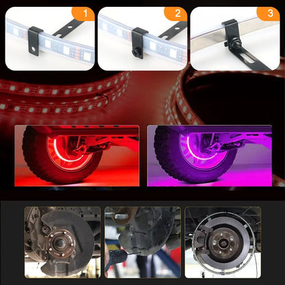 Ultimate 4PCS RGB LED Wheel Ring Light Kit with APP & Remote Control for Car Truck - IP67 Waterproof Decorative Light Accessories, Chasing Flow RGB Rim Light, RGB Coaxial Speaker Lights with Bluetooth