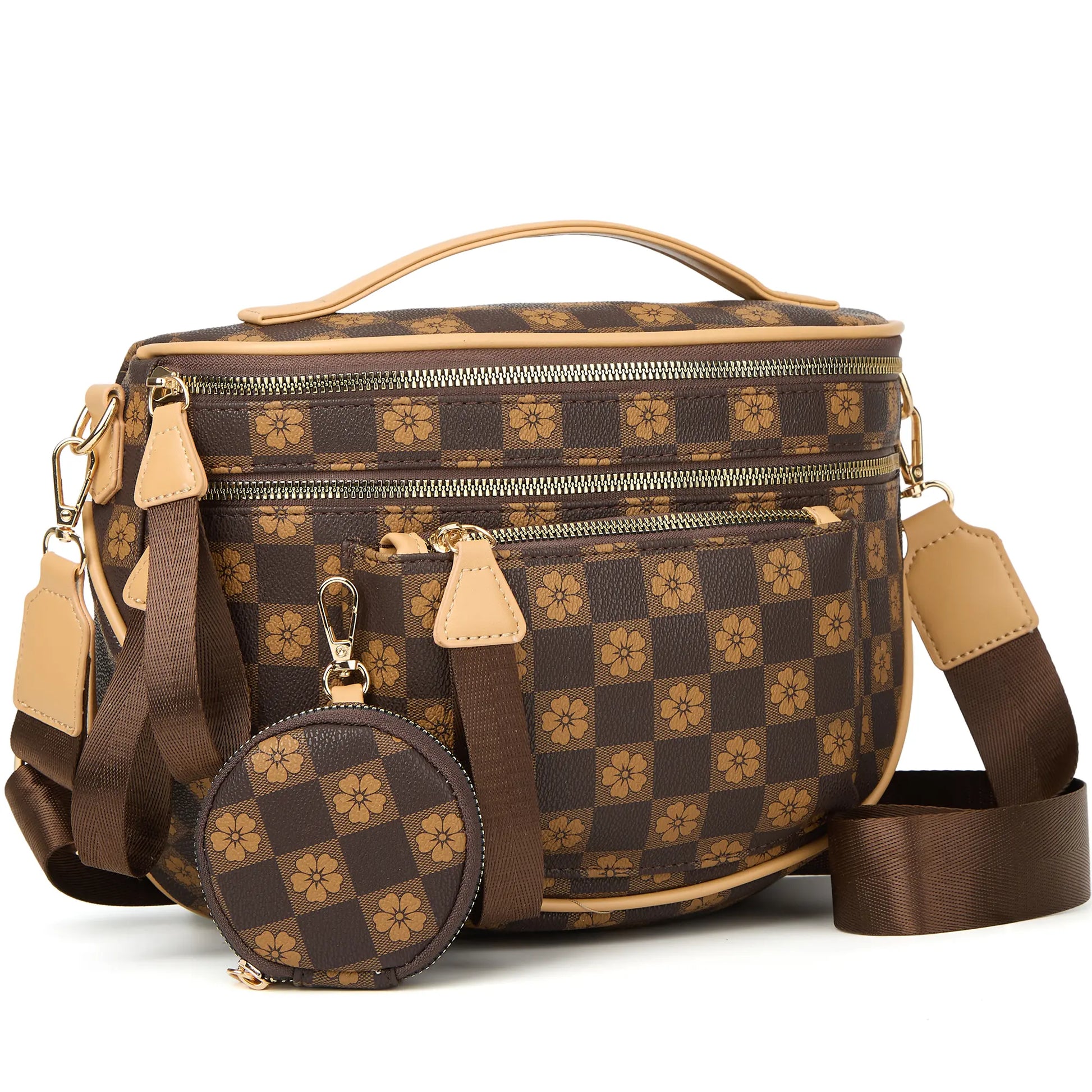Spacious Checkered PU Leather Crossbody Bag Bum Bag Checkered Handbags Wallets for Women Summerwins