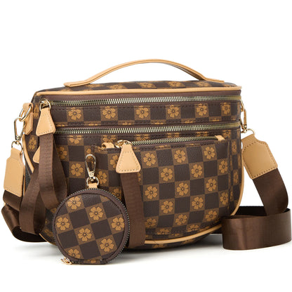 Spacious Checkered PU Leather Crossbody Bag Bum Bag Checkered Handbags Wallets for Women Summerwins