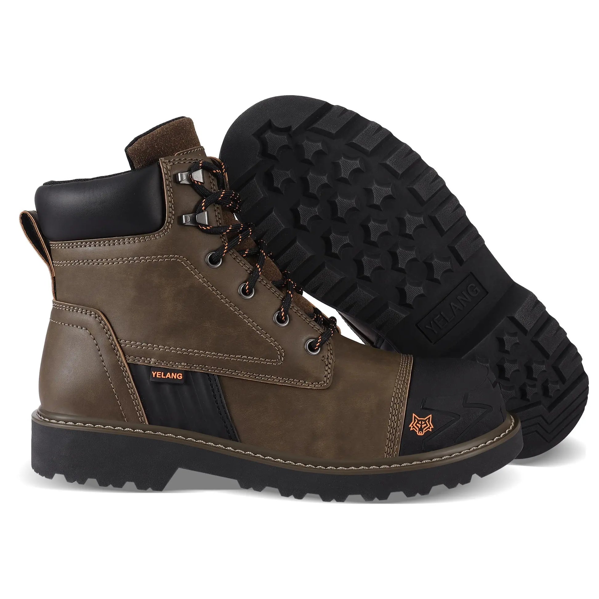 Waterproof Steel Toe Boots for Men-6" Leather Work Boots Indestructible Construction Boots Slip Resistant Safety Boots