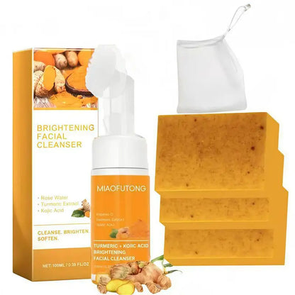 Turmeric Cleanser & Soap Sets Deeply Cleansing Kojic Acid Blackhead Remover Skin Cleansing Oil Control Fade Acne Marks Brighten