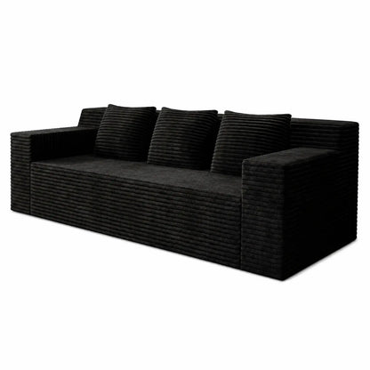 71-Inch 3-Seat Boneless Sofa, Corduroy Foam Couch with 3 Throw Pillows, Straight Arms, Side Pockets, No Assembly Required
