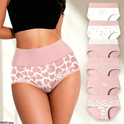 Women'S Cotton Panties 6-Pack, High Waist Printed Briefs with Tummy Control, Comfy Lingerie for Everyday & Postpartum Wear