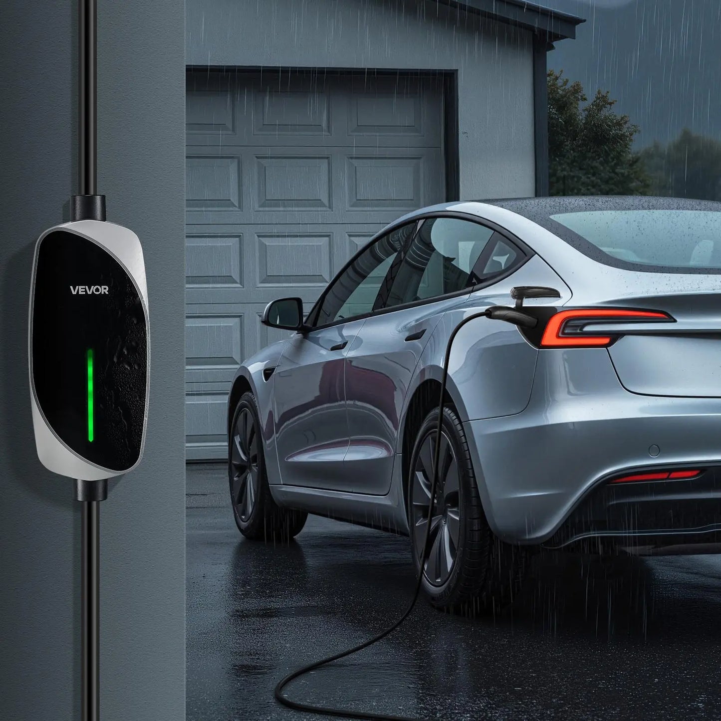【Summerfinds】Vevor Level 1/2 Tesla Charger, 16 Amp, Portable Electric Car EV Charger with 25 Ft Charging Cable, 120V-240V, NEMA 6-20P Plug NEMA 5-15 Adapter, LED Indicator, NACS Connector for Tesla Model Y/X/3/S