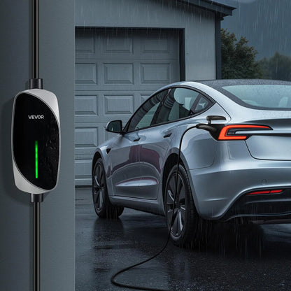 【Summerfinds】Vevor Level 1/2 Tesla Charger, 16 Amp, Portable Electric Car EV Charger with 25 Ft Charging Cable, 120V-240V, NEMA 6-20P Plug NEMA 5-15 Adapter, LED Indicator, NACS Connector for Tesla Model Y/X/3/S