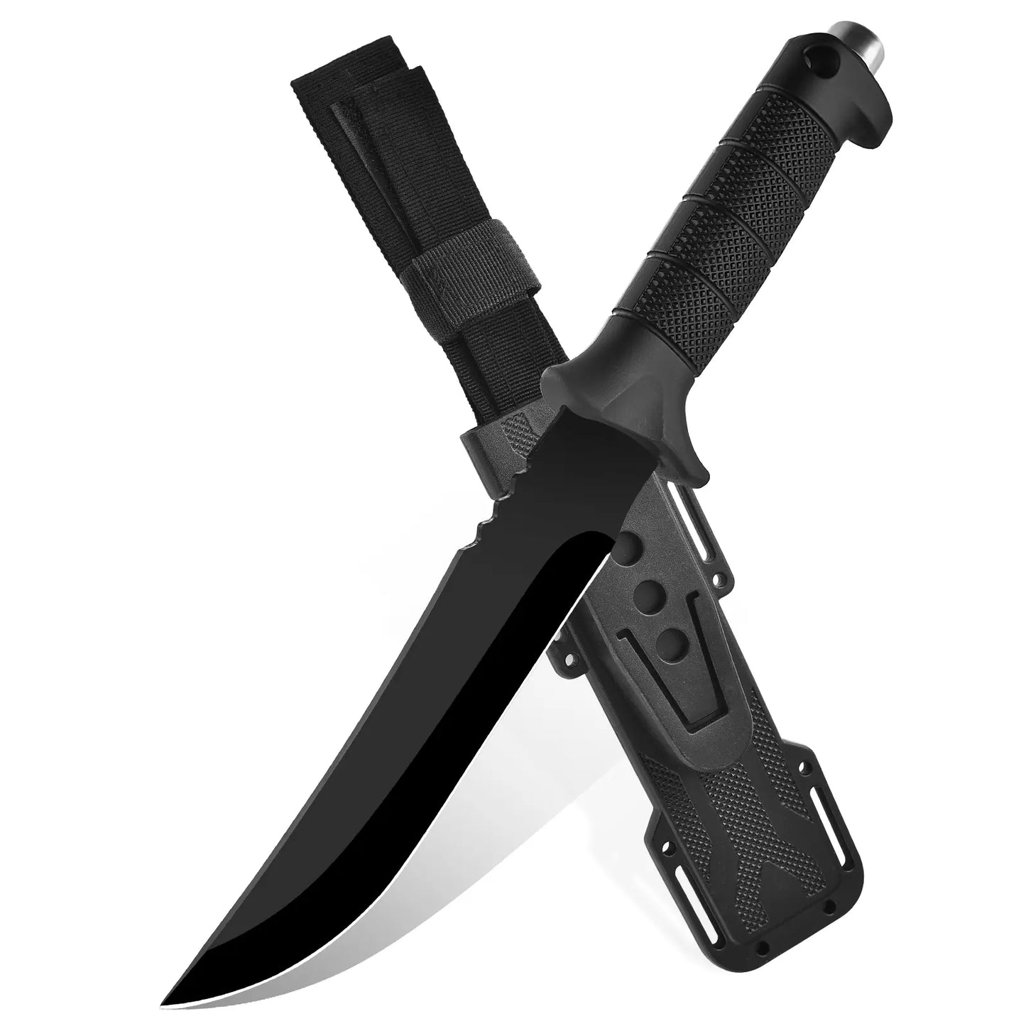 Multi Profile Kitchen Meat Cutting Knife - Black Coated Stainless Steel Fixed Blade with Segmented Textured Anti-Slip Handle for Household Food Prep, Kitchen Knives