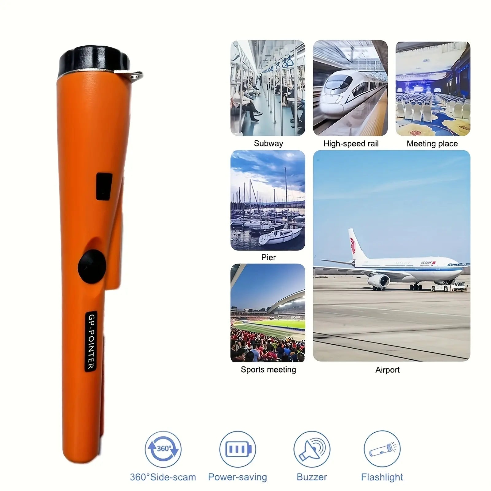 Handheld Metal Detector Pinpointer - with Buzzer/Vibration Alerts - for Golden, Silver, Relics - Features 360° Detection 128 - Durable Plastic Body - Metallic Finish - Battery-Powered (Excl.) - Ergonomic Design for Efficient Treasure Hunting