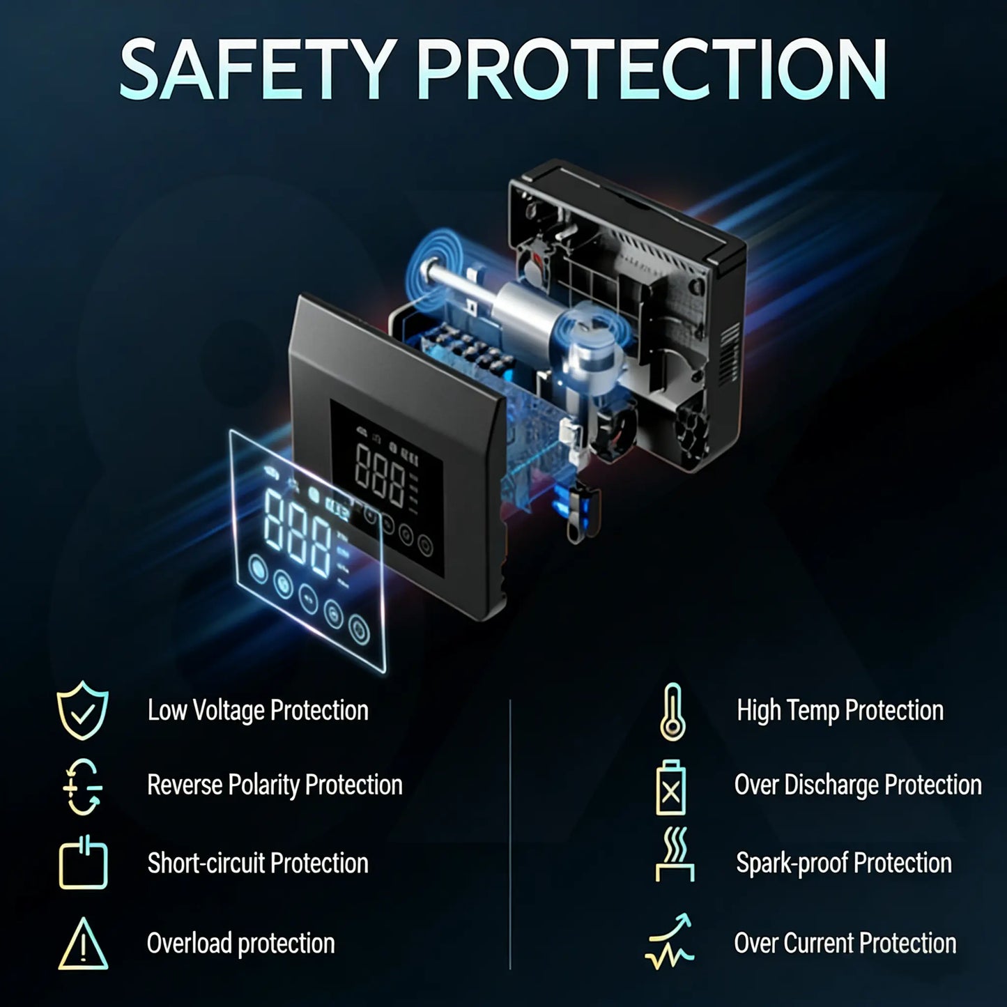 【Hieha】2026 Upgraded Cooling Fan & Motherboard|Portable Car Jump Starter 4000A Ultrasafe with 150PSI Tire Inflator, Diesel Engines, 15000Mah Power Bank, LED Light,Genuine Version|