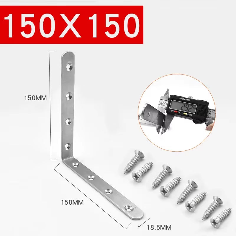 Stainless Steel 90 Degree Angle Bracket Corner Brackets Joint Bracket Fastener Furniture Door Cabinet Screens Wall with Screws