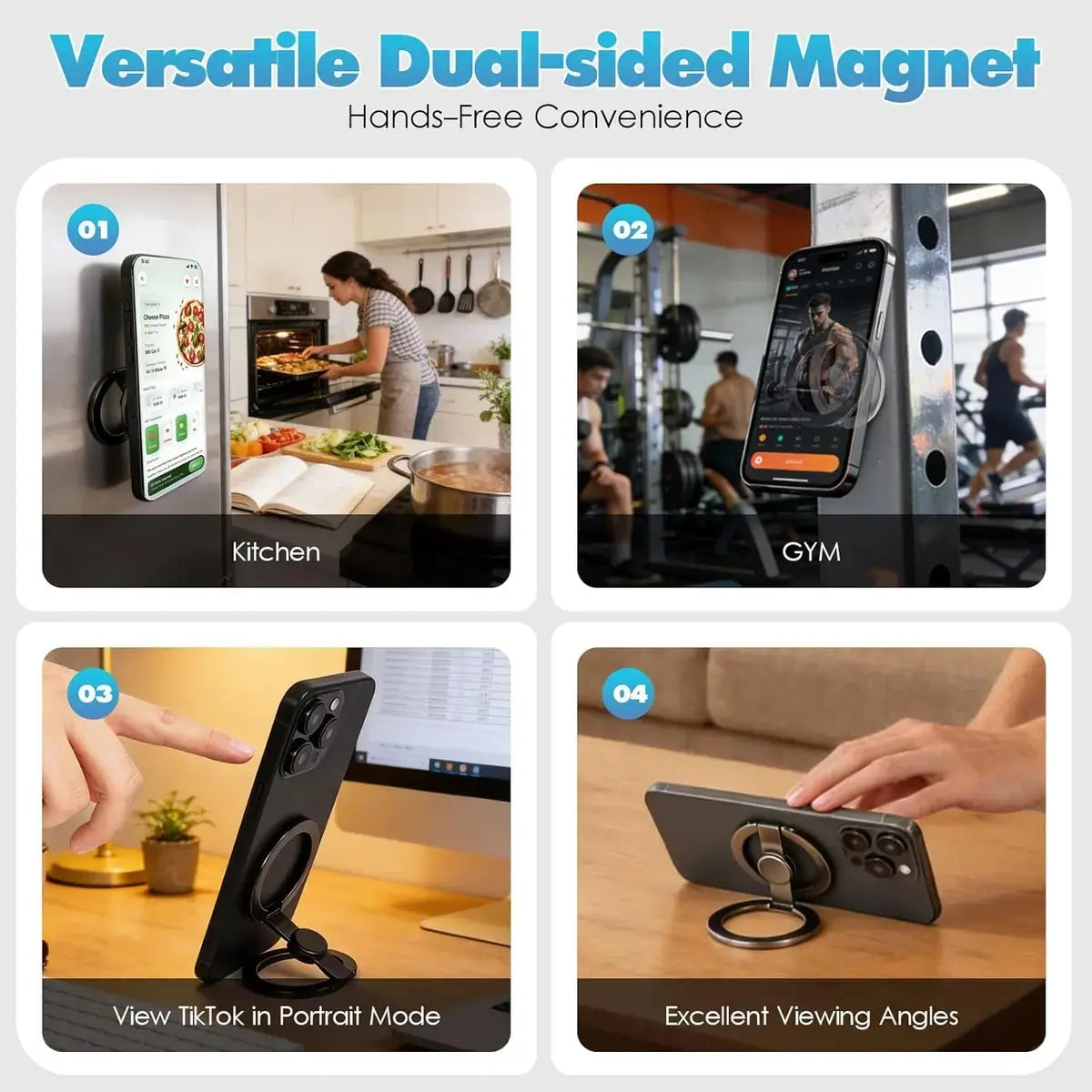 Nexmart Aluminum Magnetic Phone Grip Stand – 360° Foldable Desktop Holder, Fidget Stress Reliever, Universal for All Smartphones (Metal Ring Adapter Included)