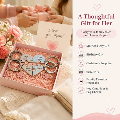 Mother Daughter Keychain for 4 – Mom & Three Sisters (Big, Middle, Little) – Thoughtful Gift for Mother’S Day, Birthday, or Any Occasion