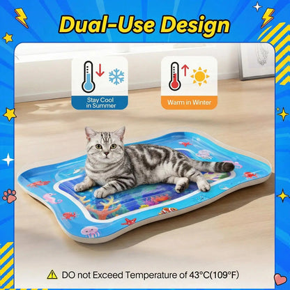 Catpick Cat Water Mat - Upgraded 0.7Mm Thick PVC Interactive Cooling & Heating Bed with Floating Fish, Anti-Scratch Leak-Proof Foldable Water Sensor Play Mat for Cats (17X25In) Dog Accessories Puppy Winter Warm Pet Washable Couch Indoor Cama Para Zon Pad