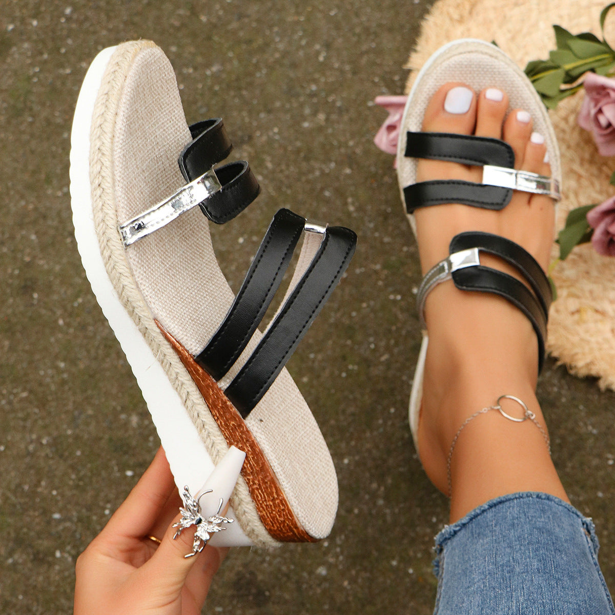 Colorblock Platform Wedge Sandals - Detail 7