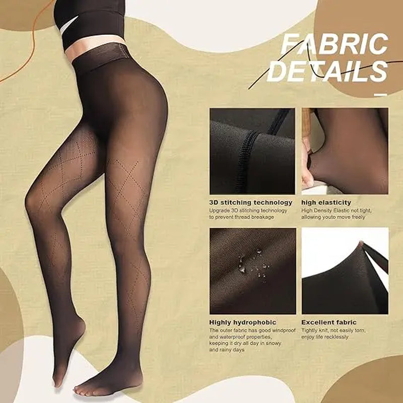 Fleece Lined Tights,Women Fake Translucent Warm High Waisted Pantyhose Sheer Thick Winter Tights, Fleece Lined Tights