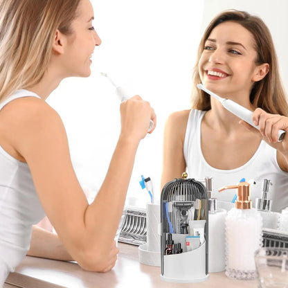 Elegant Toothbrush Holder with Transparent Door Lid 360 Rotating Clear Organizer for Vanity Bathroom Desktop Countertop Storage 1 Count Summerwins,Summerwins