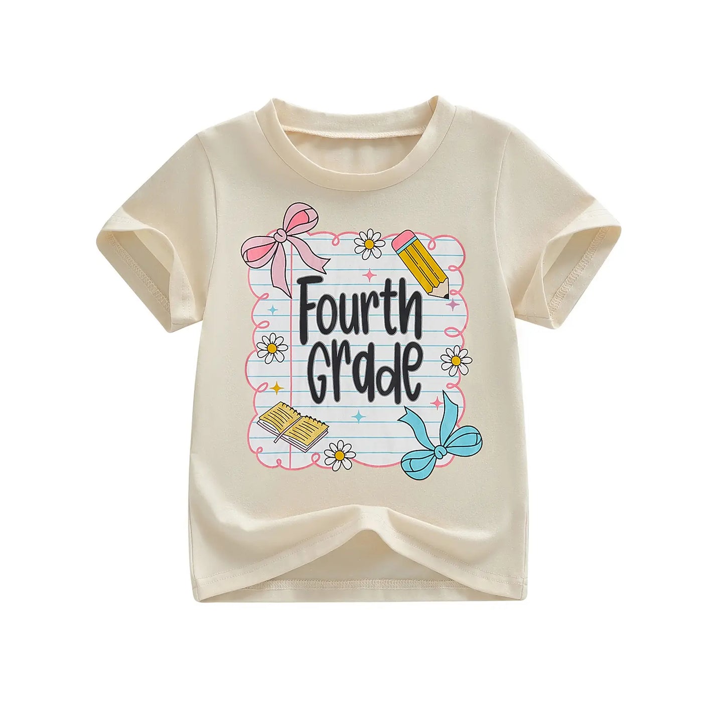 Toddler Baby Little Girl Back to School T Shirts Short Sleeve Grade Print Casual Summer Tops 4-11 Years