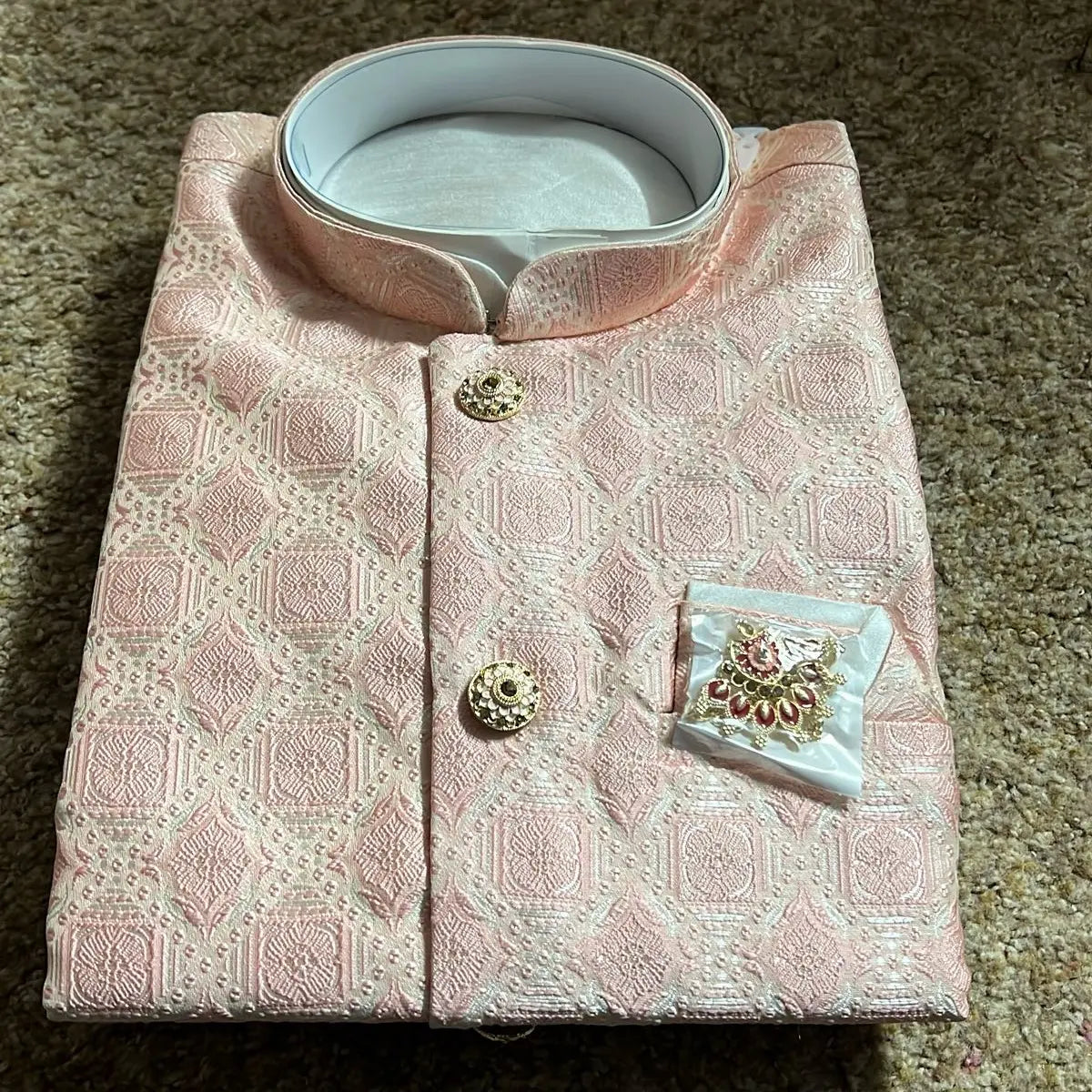 Mens Jacket Kurta with Brooch Pin