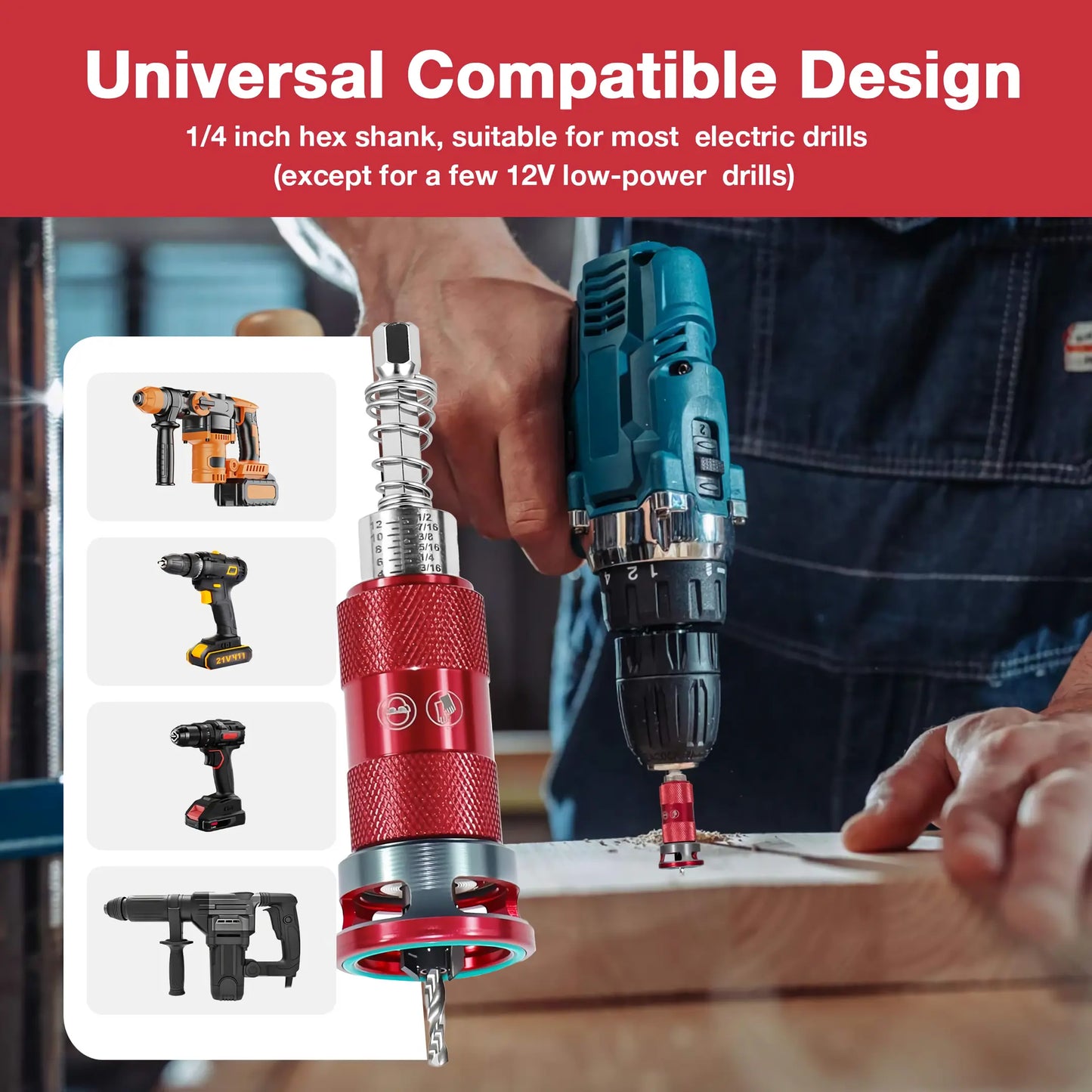 Quick Adjust Countersink Drill Bit Set with Aluminum Depth Stop Collar 5 Replaceable HSS M2 Bits 1/4 Inch Hex Shank Woodworking Tool for Hardwood and MDF