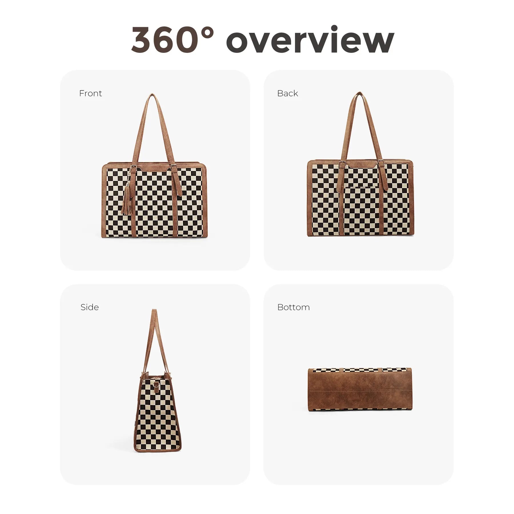 GAINSNS 2-Piece Checkered Plaid Tote Bag Large Laptop Tote Bag for Women Checkered Shoulder Purse Handbags for Work Travel