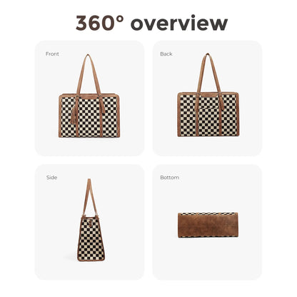 GAINSNS 2-Piece Checkered Plaid Tote Bag Large Laptop Tote Bag for Women Checkered Shoulder Purse Handbags for Work Travel