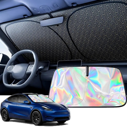 #Summervibes Laser Car Windshield Sunshade Iridescent Sun Shade, Foldable Universal Upgrade Enhanced UV Rays Reflective Sun Visor Shade Keeps Vehicle Cool #Summervibes