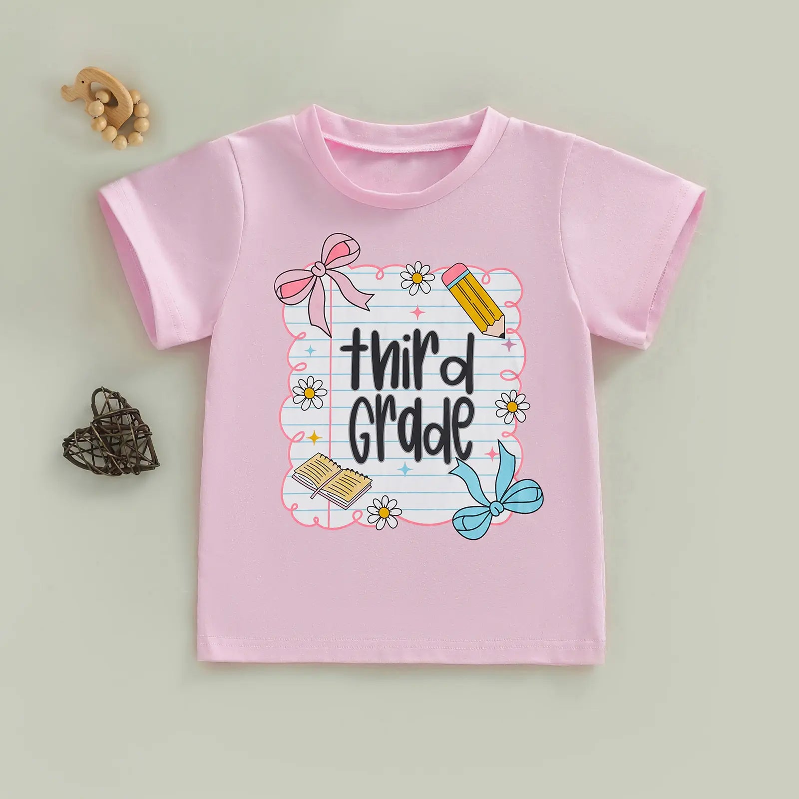 Toddler Baby Little Girl Back to School T Shirts Short Sleeve Grade Print Casual Summer Tops 4-11 Years