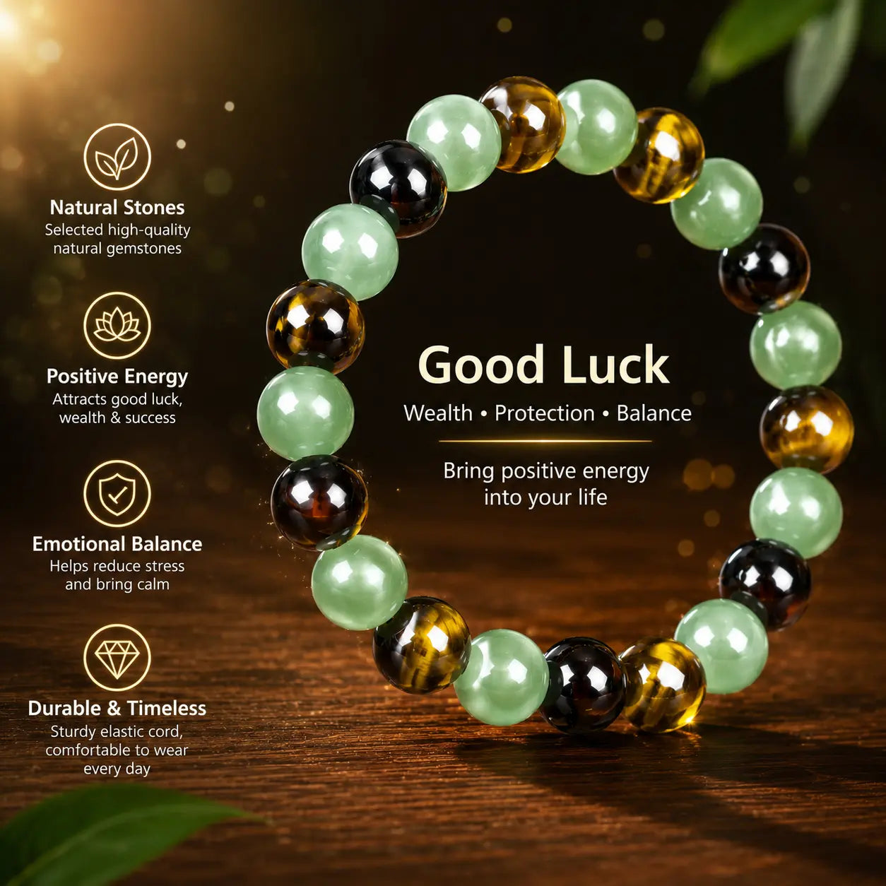 1Pc Arpurraina Money Attraction Bracelet with Green Aventurine & Tiger Eye Beaded Jewelry Protection Bracelet Encouragement Gift Fashion Artificial Bracelet of the Day Colorblock Beaded Crystal Bracelet ,Manifestation, Abundance, Good Fortune, Success