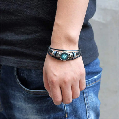 2Pcs Multilayer Constellation Zodiac Leather Bracelet Handmade Woven Zodiac Sign Wrap Bracelet Wristband for Women Men Jewelry Birthday Gift