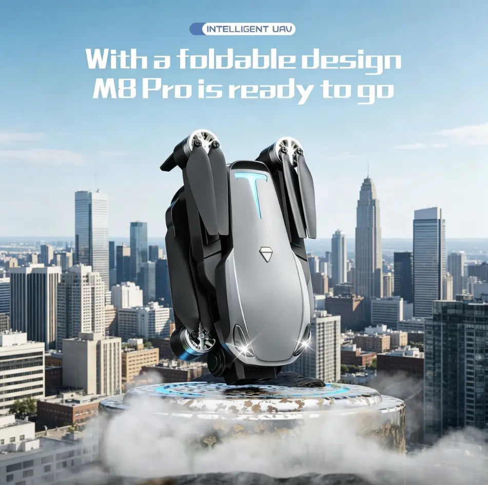 2026 Foldable Aerial M8 Pro Drone with 4K UHD EIS Anti-Shake Camera, GPS Precise Positioning System, 5G Wifi FPV Real-Time Transmission, Intelligent Obstacle Avoidance, Auto Return, 360° Stunt Roll, 2 Batteries for Adults Beginners Aerial Photography