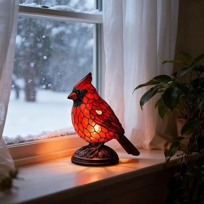 Red Cardinal Resin Night Light Lamp – Stained Glass Style Bird Table Lamp for Bedside, Windowsill, and Bookshelf Decor, Perfect Christmas, Thanksgiving, and Birthday Gift