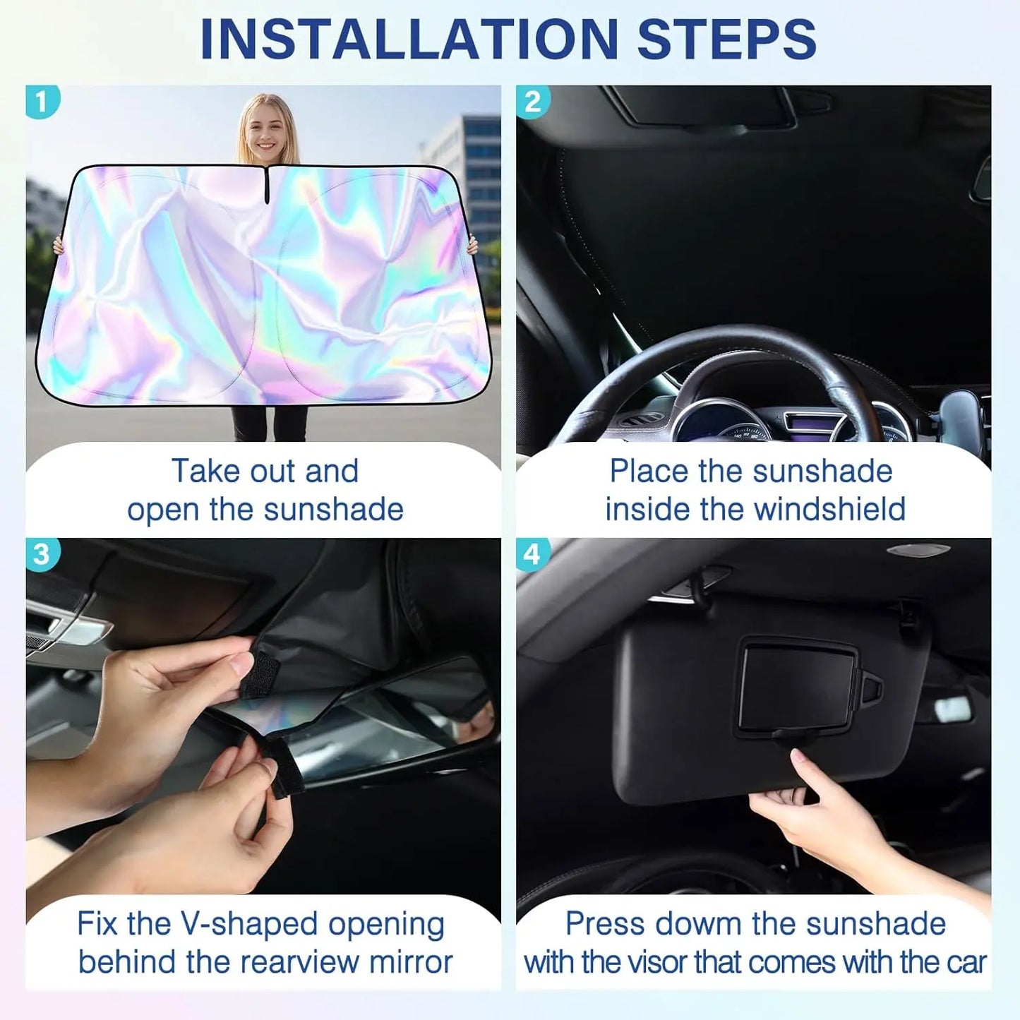 #Summervibes Laser Car Windshield Sunshade Iridescent Sun Shade, Foldable Universal Upgrade Enhanced UV Rays Reflective Sun Visor Shade Keeps Vehicle Cool #Summervibes